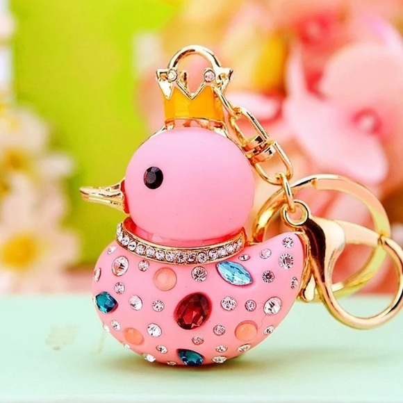 Adorable Cartoon “Good Luck” Lucky Duck Jeweled Bag Charm / Key Chain |  NEW - Picture 2 of 3